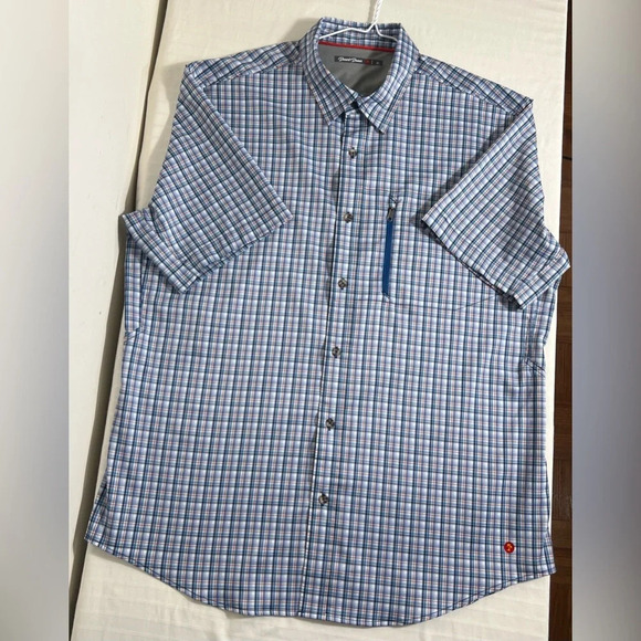 Desert Dunes Compass Shirt Mens Blue Plaid Short Sleeve Button Up Size XL Q1 - Picture 4 of 13